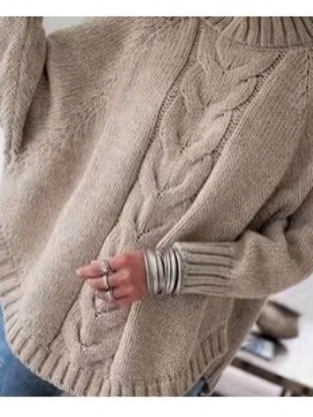 Khaki Cowl Neck Sweater - Women's Turtleneck